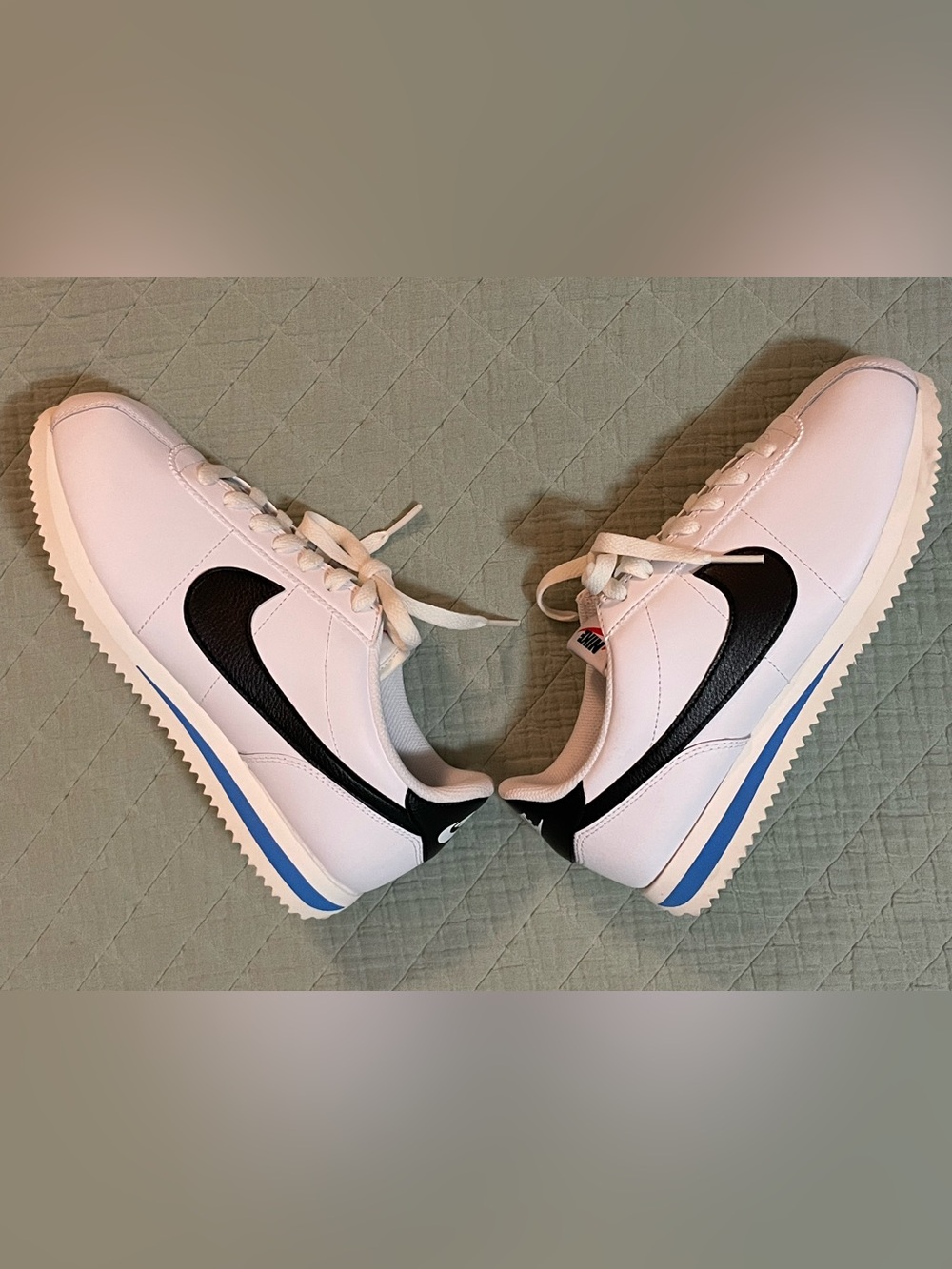 Nike White Black Cortez with Blue Accent Sneakers 7.5 women